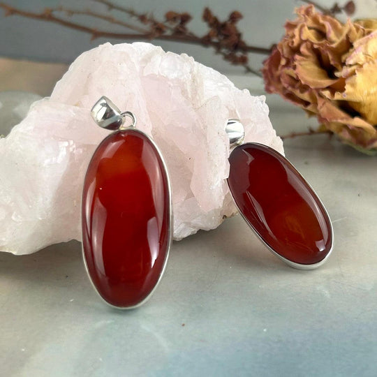 Carnelian Elongated Oval Pendants