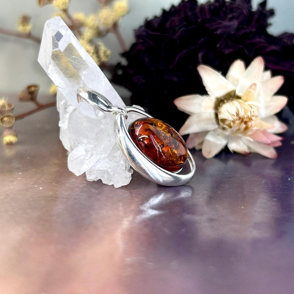Cognac Amber Silver Pendant
