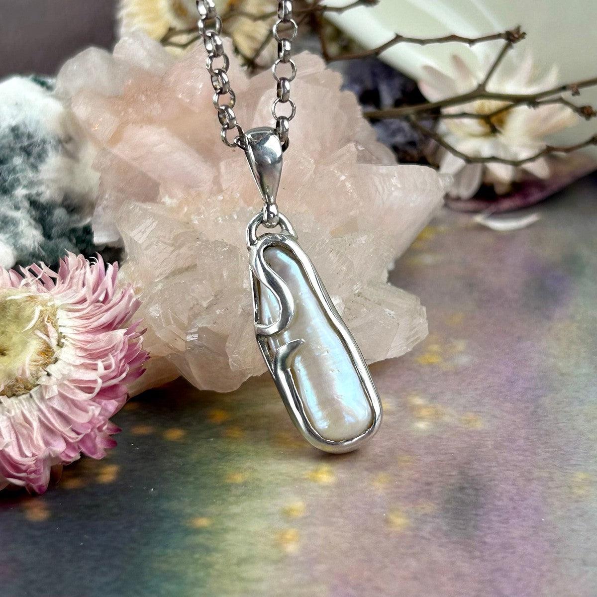 Long Pearl Silver Pendant