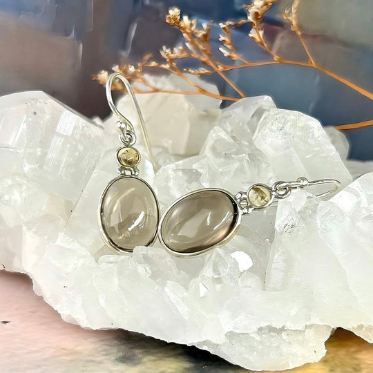 Smokey Quartz & Golden Rutile Double Drop Earrings