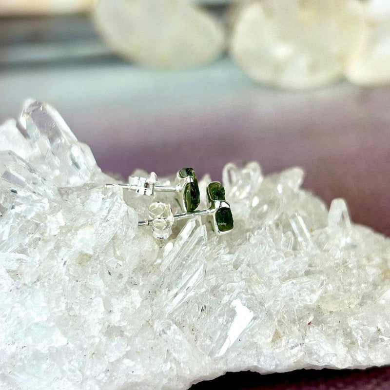 Moldavite In Sterling Silver Studs