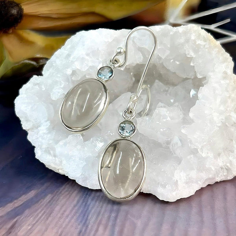 Smokey Quartz & Blue Topaz Double Drop Earrings