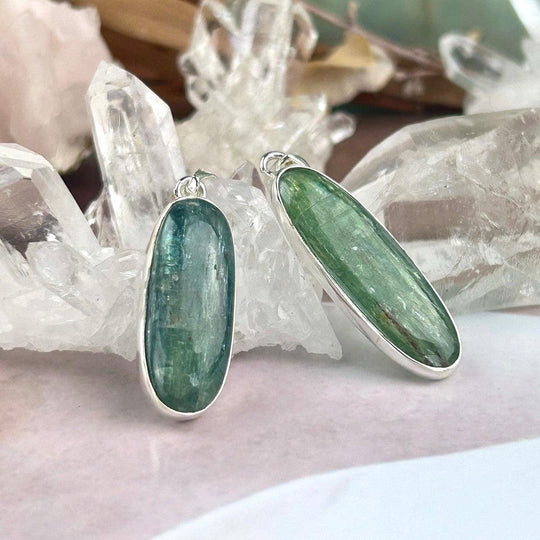 Green Kyanite Elongated Oval Pendants