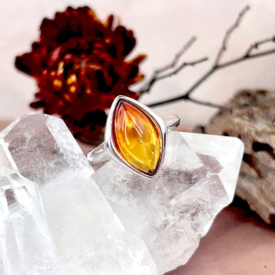 Baltic Flame Amber Marquise Ring
