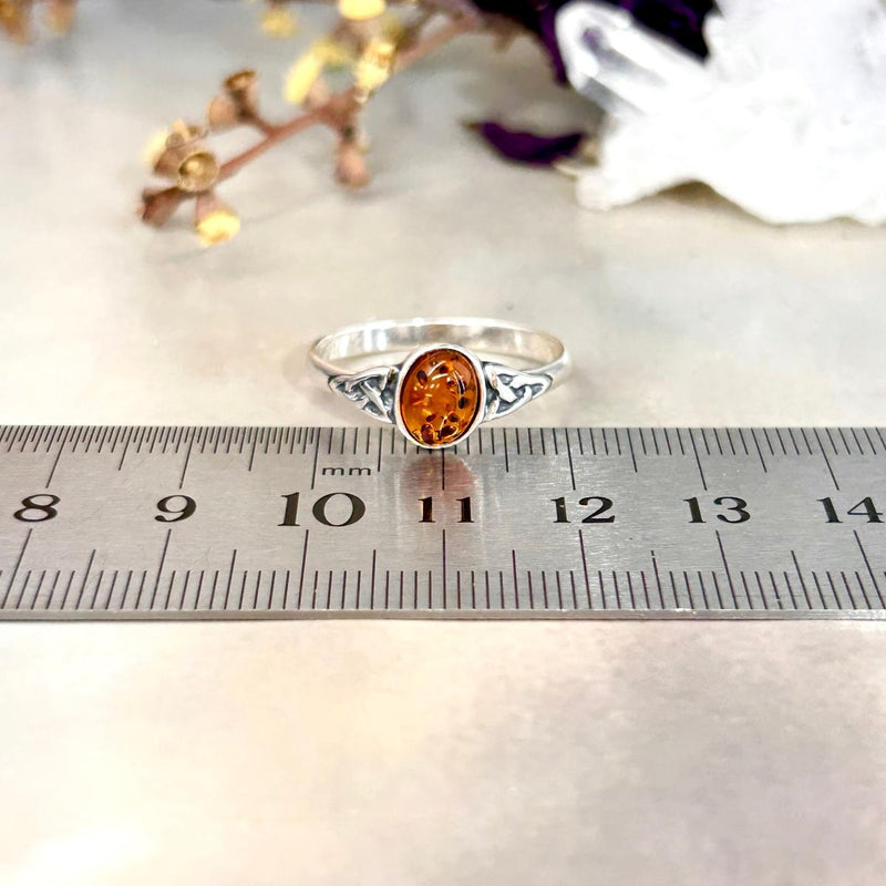 Baltic Cognac Amber Oval Triquetra Ring