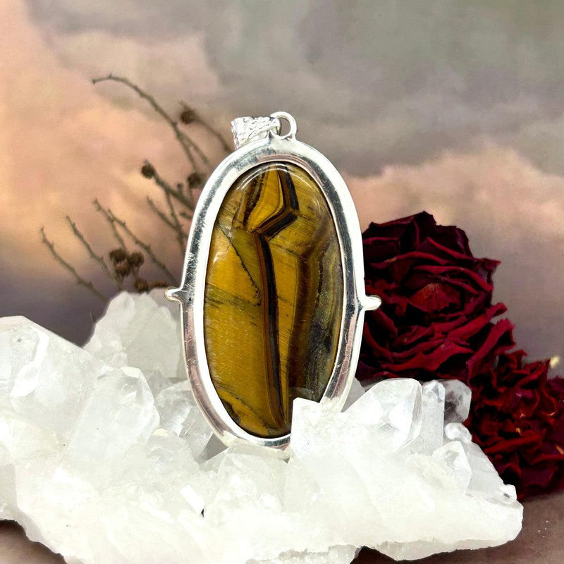 Elongated Oval Tiger Eye Pendant