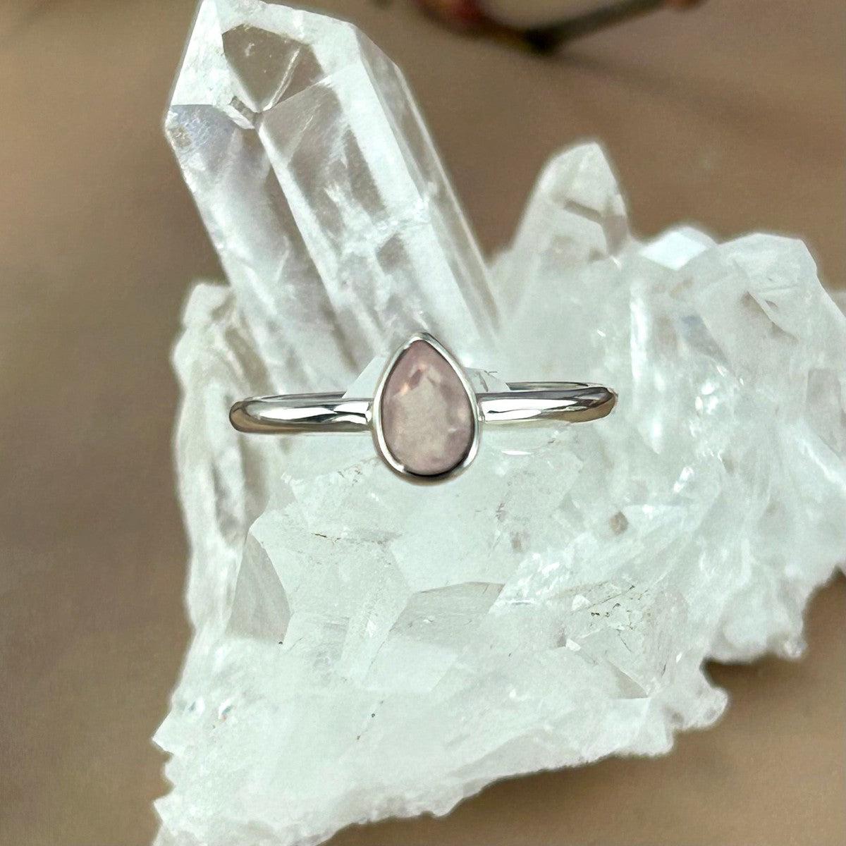 Rose Quartz Teardrop Cut Ring