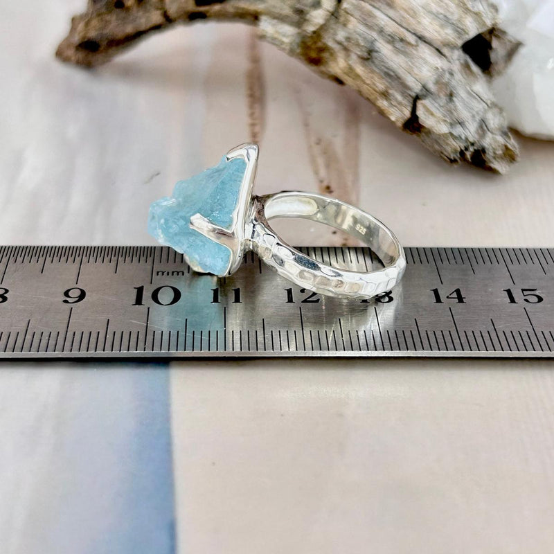 Battered Silver Band Crystal Ring