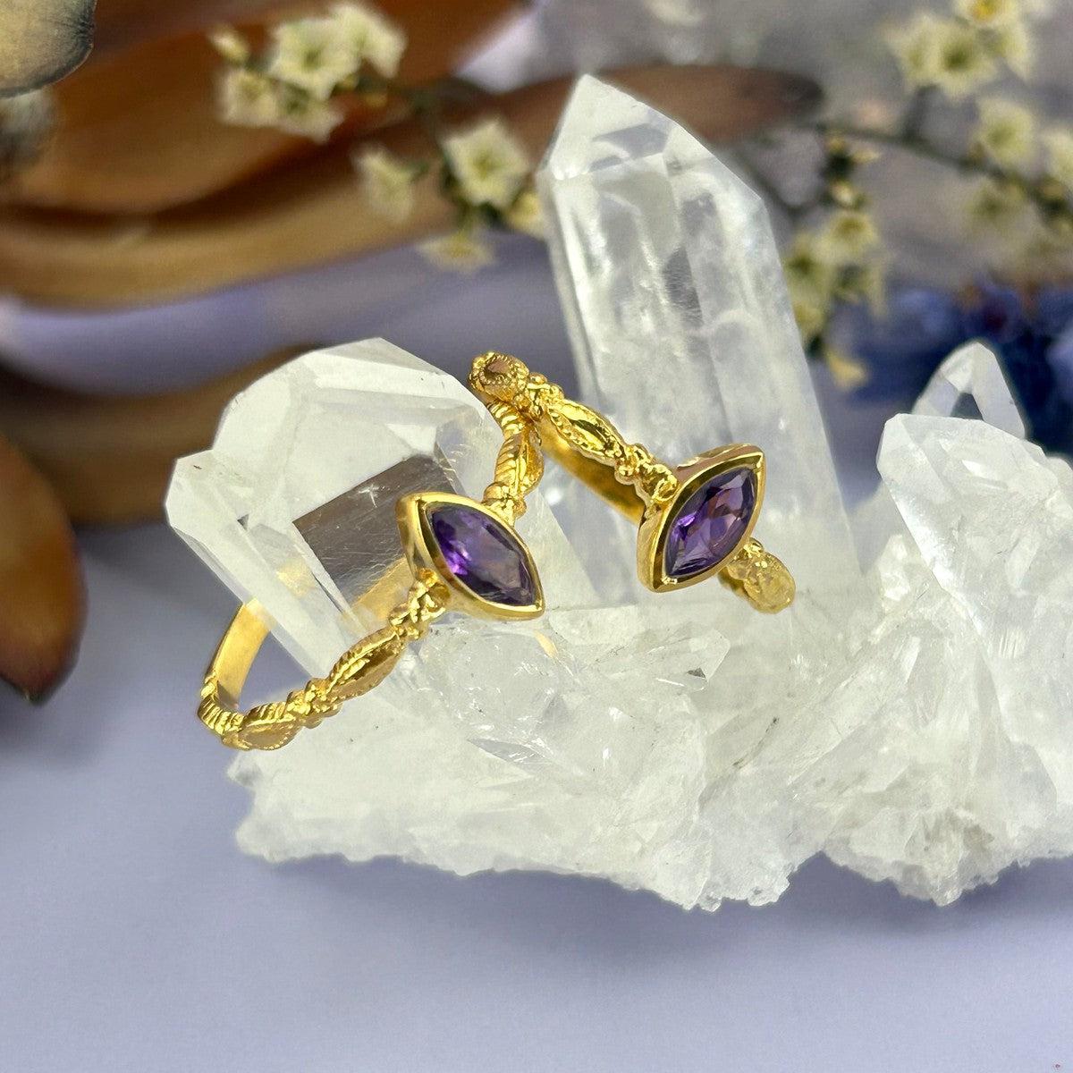 Amethyst Gold Ornate Ring