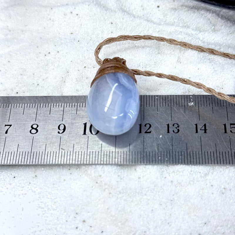 Blue Lace Agate & Leather Cord Talisman Necklaces (Med)