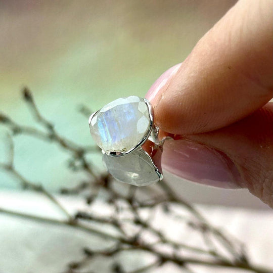 Rainbow Moonstone Freeform Stud Earrings