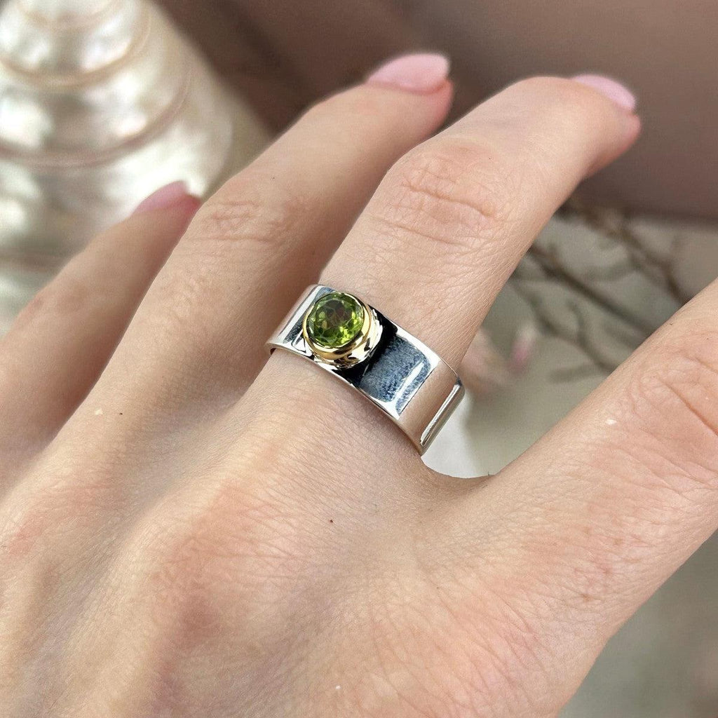 Gold And Silver Peridot Ring