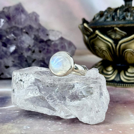 Rainbow Moonstone Round Ring