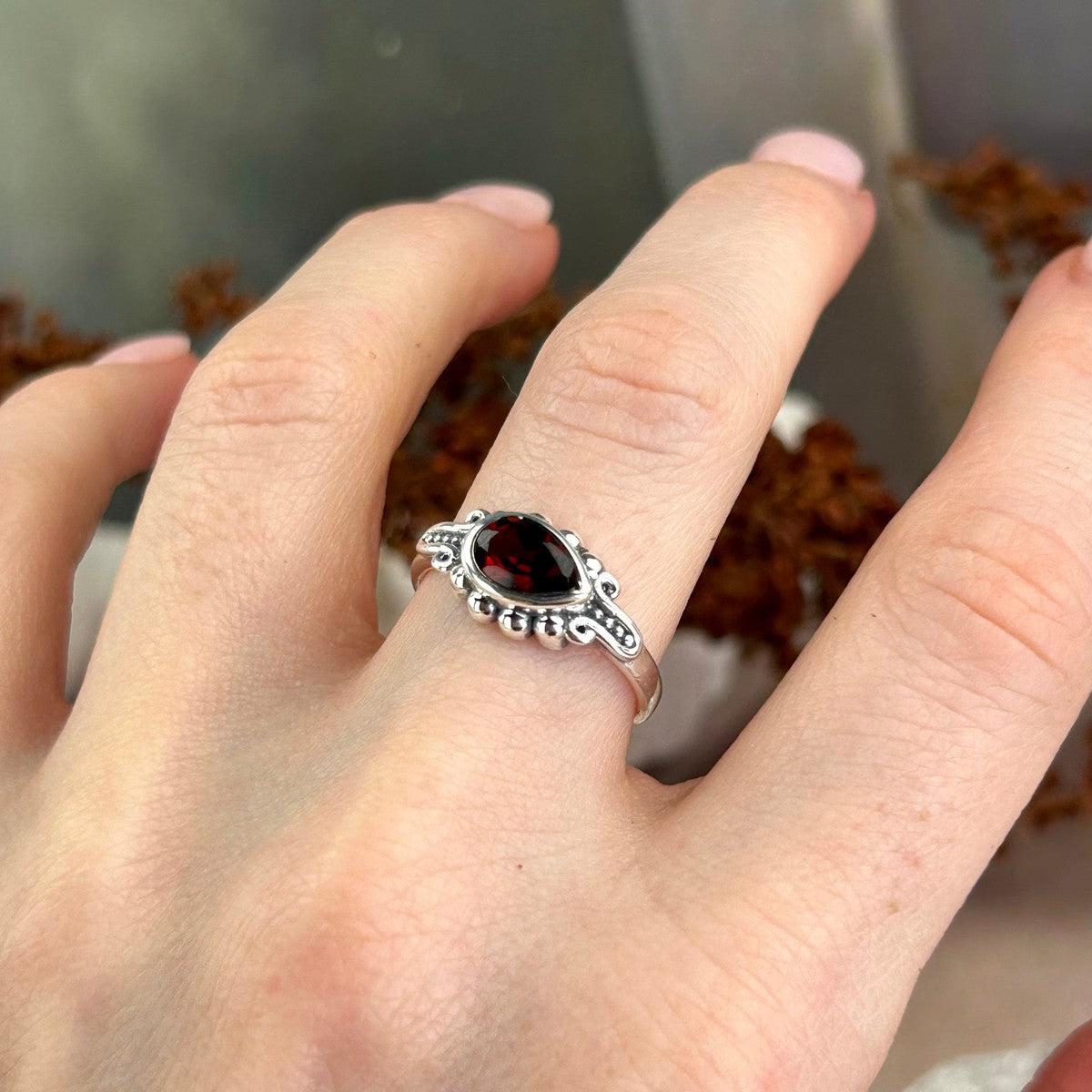 Garnet Pear Cut Ring