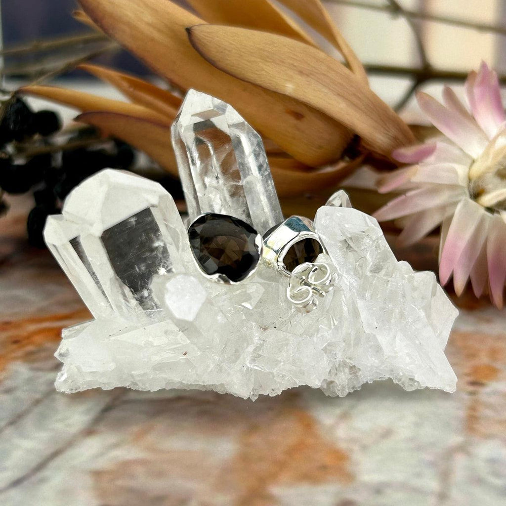 Brown Crystal Silver Studs