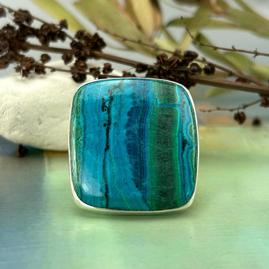 Chrysocolla & Malachite Square Large Ring