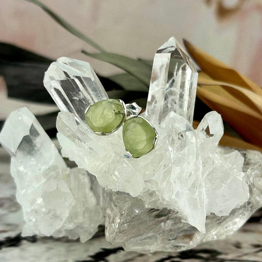 Prehnite Freeform Stud Earrings