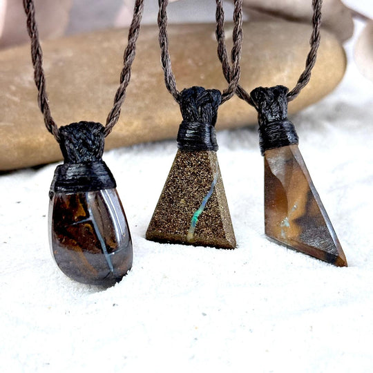 Boulder Opal & Leather Cord Talisman Necklaces