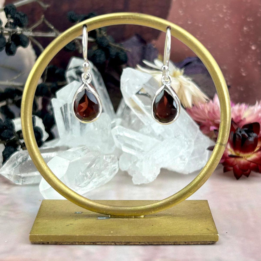 Red Stone Silver Earrings