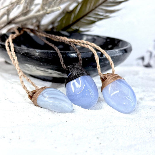 Blue Lace Agate & Leather Cord Talisman Necklaces (Med)