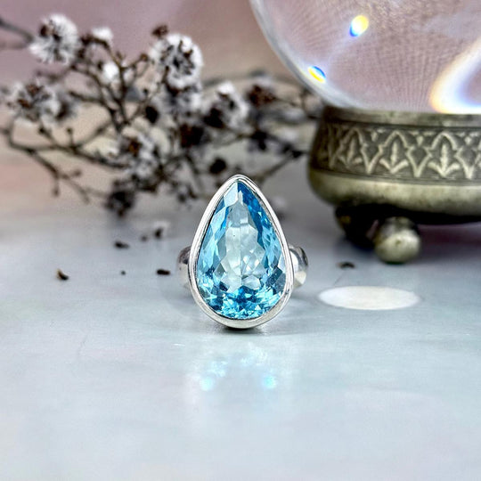 Swiss Blue Topaz Teardrop Cut Ring