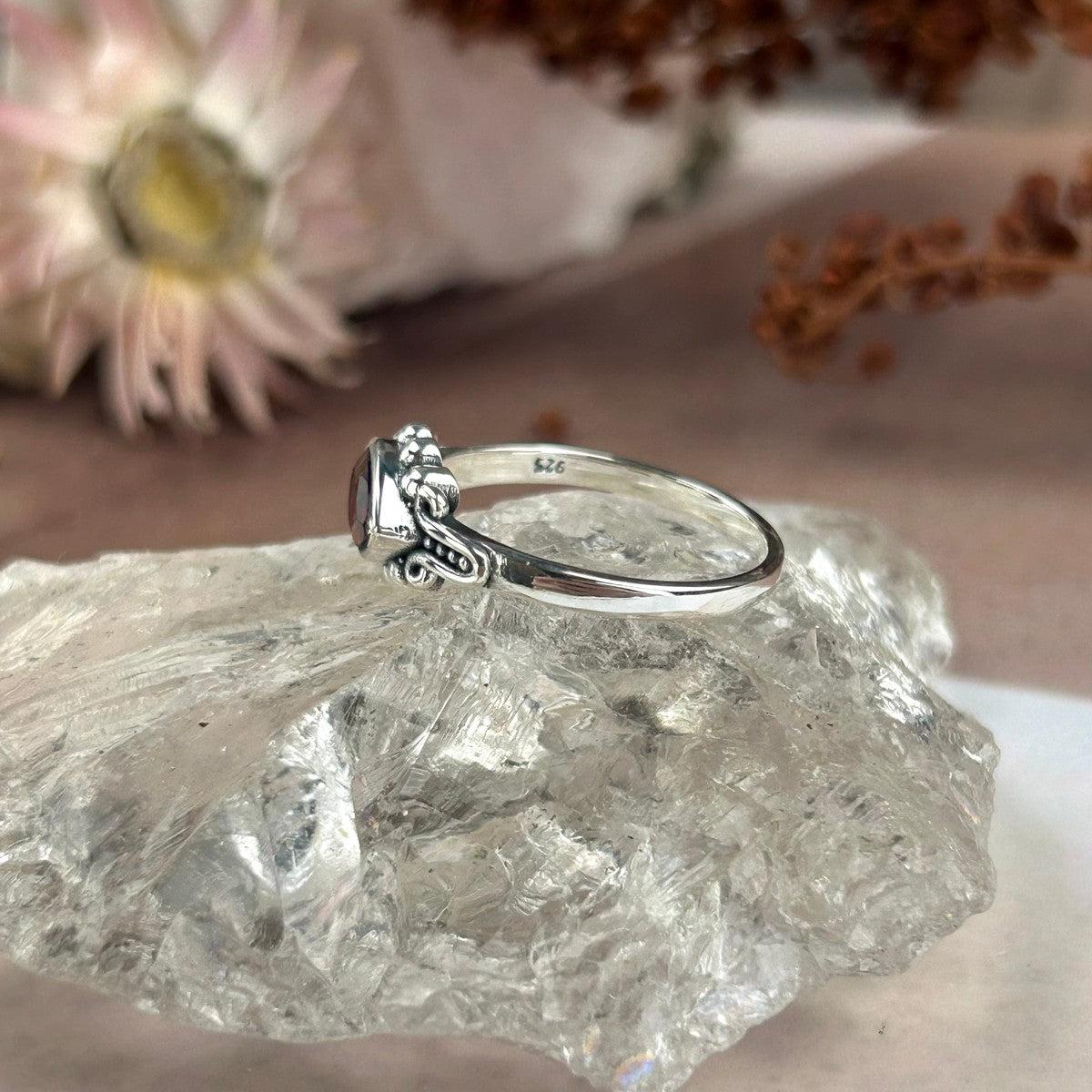 Garnet Side Set Teardrop Ring