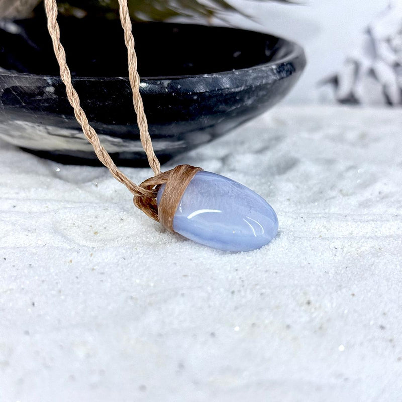 Blue Lace Agate & Leather Cord Talisman Necklaces (Med)