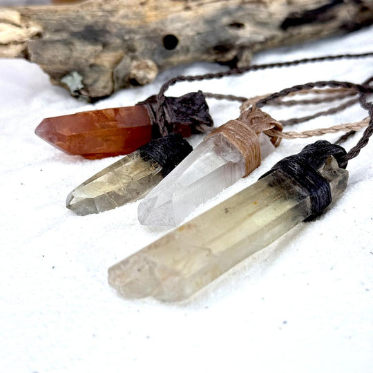 Assorted Natural Crystal Points & Leather Cord Talisman Necklaces
