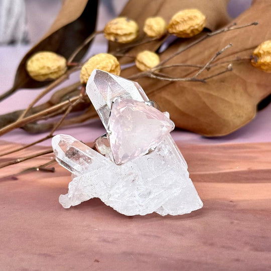 Rose Quartz Trillion Cut Ring