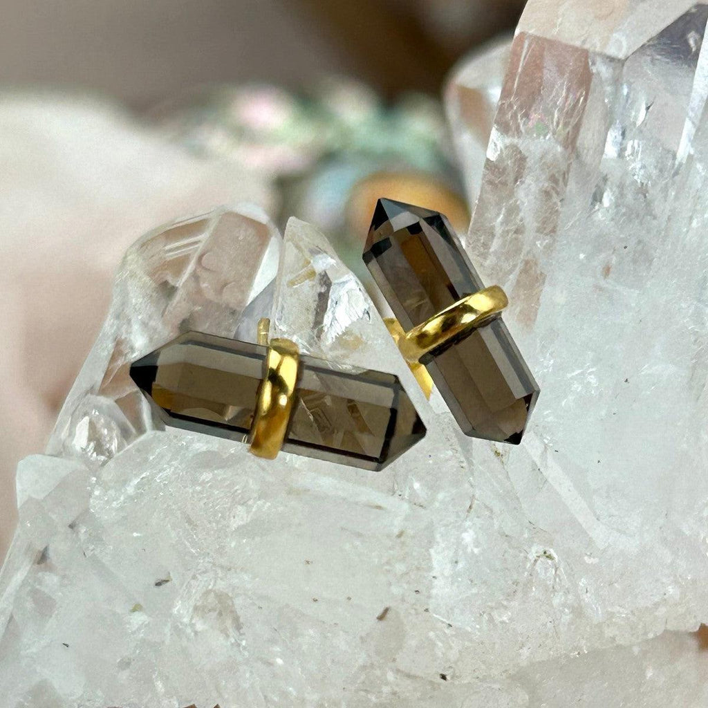 Smoky Quartz Double Point Studs