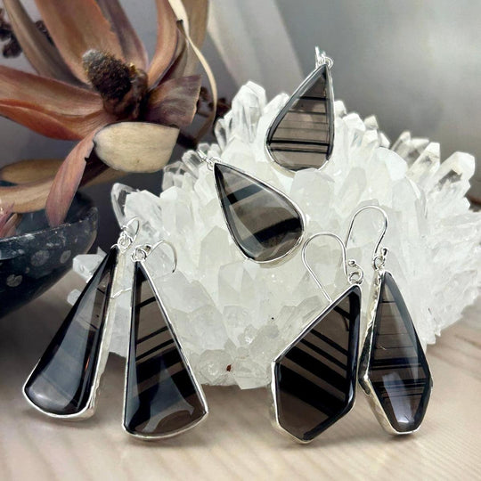 Midnight Lace Obsidian Assorted Shape Drop Earrings
