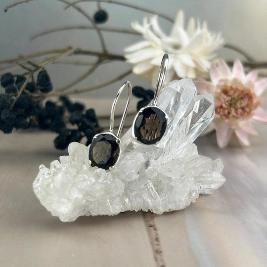 Smokey Quartz Oval Drop Earrings
