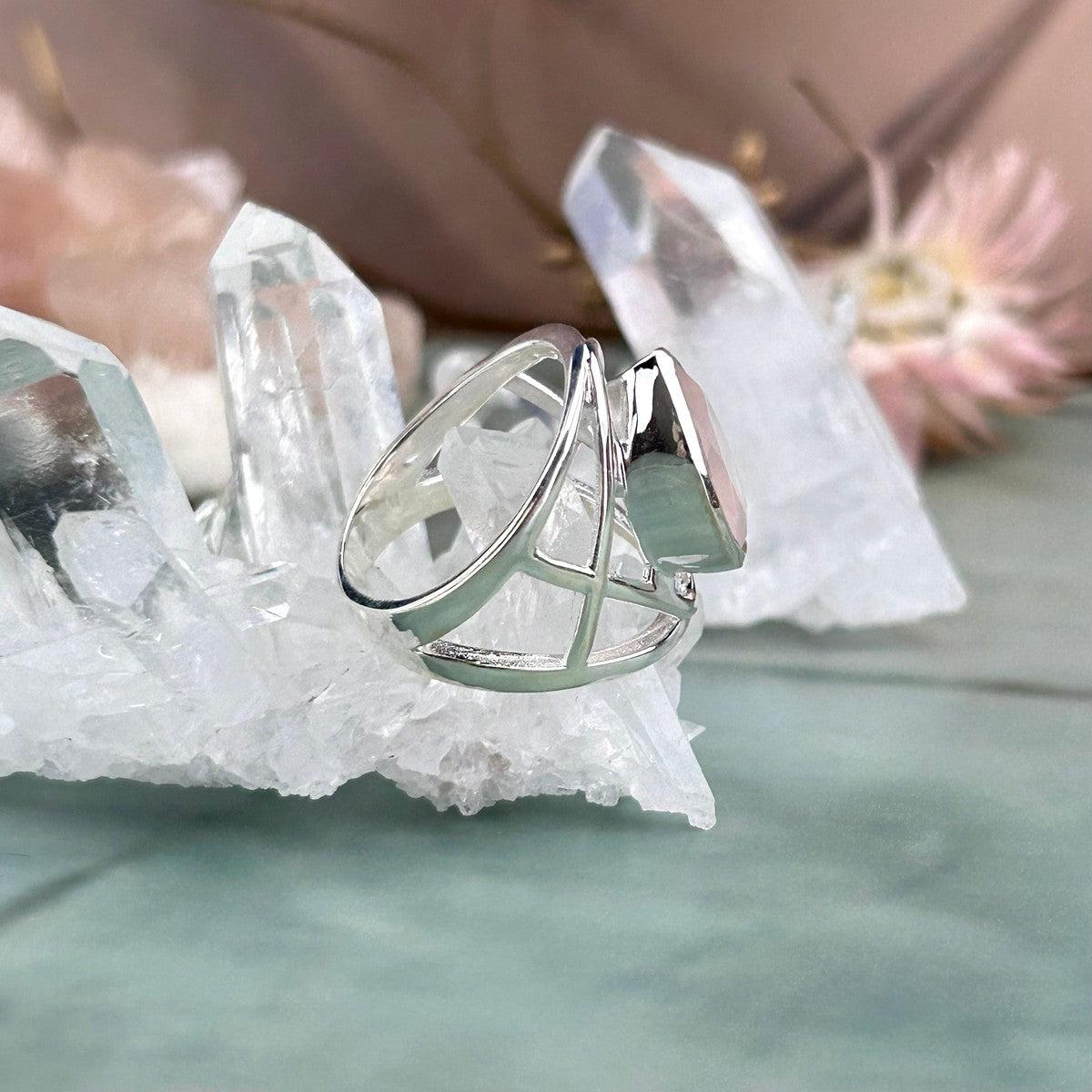 Wide Band Rose Quartz Ring