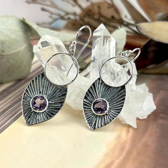 Amethyst Leaf Drop Earrings