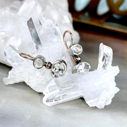 Killiecrankie Diamond & Moonstone 925 Silver & 9ct Rose Gold Drop Earrings By Lauren Harris