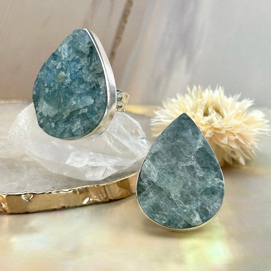 Aquamarine Raw Large Teardrop Ring