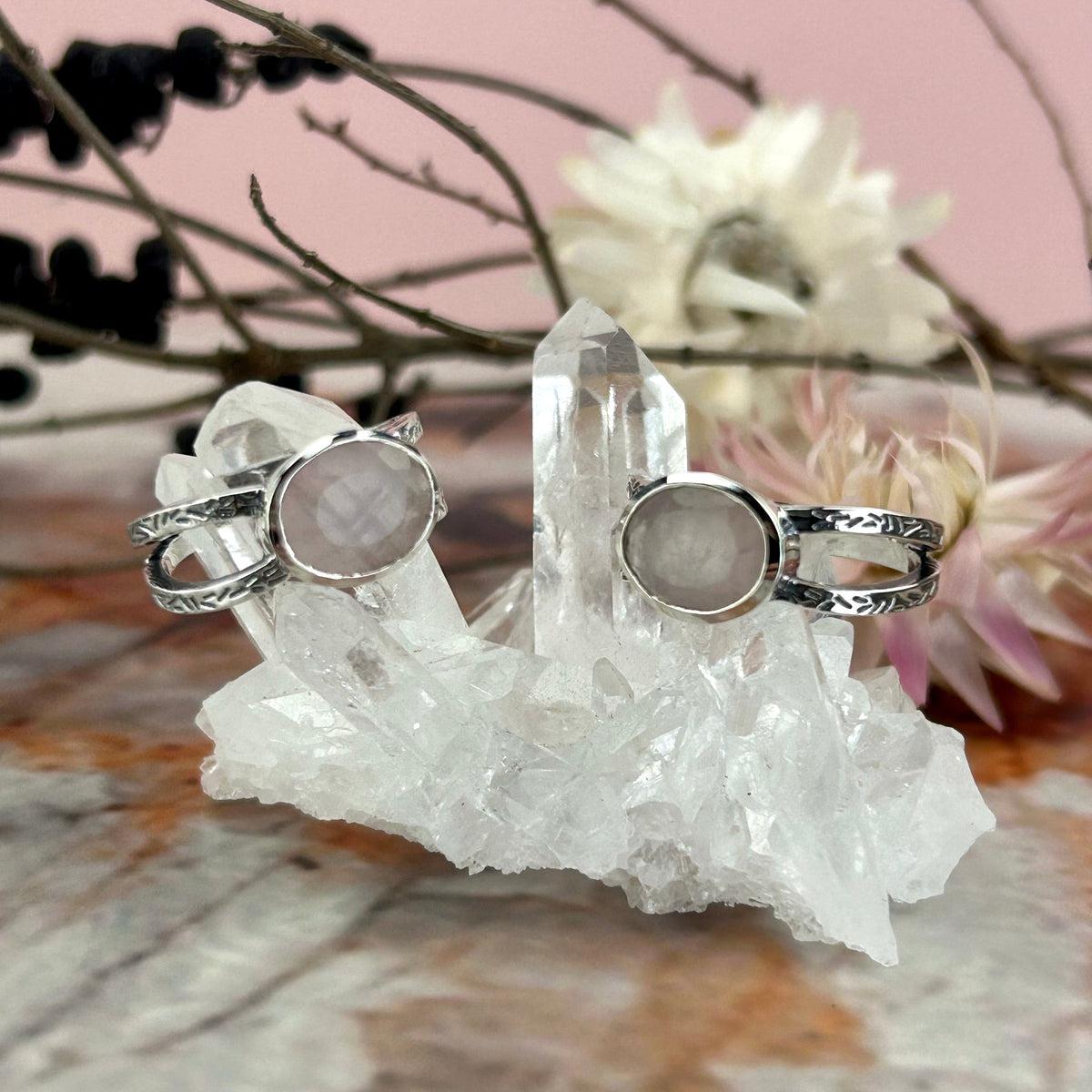 Pink Crystal Silver Ring