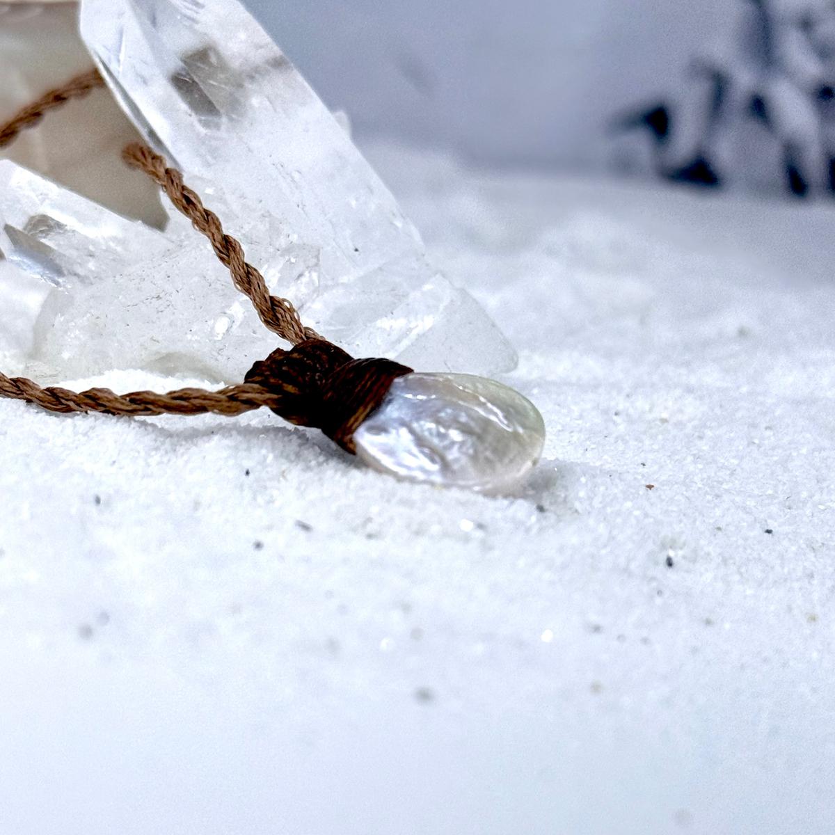 White Pearl Leather Cord Necklace