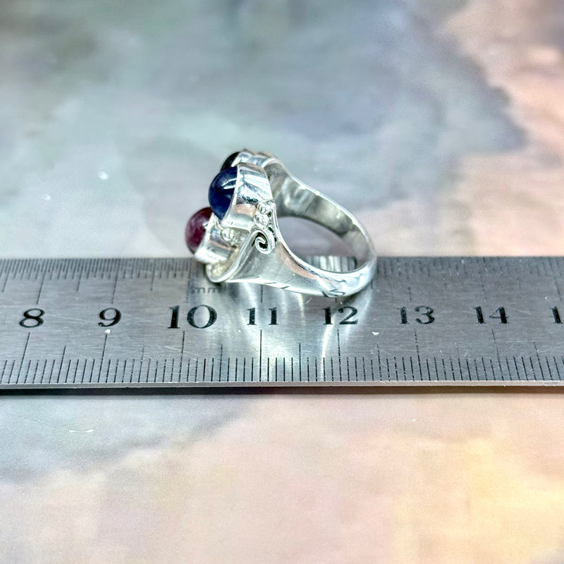 Star Ruby, Kyanite & Garnet Ornate Ring