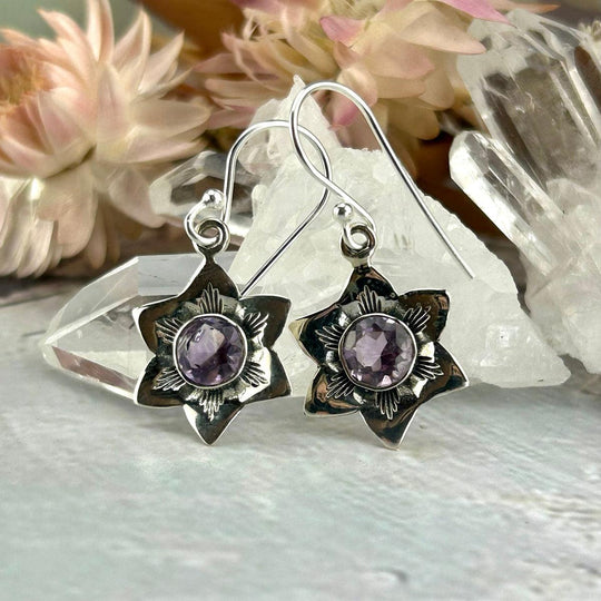 Amethyst Flower Drop Earrings