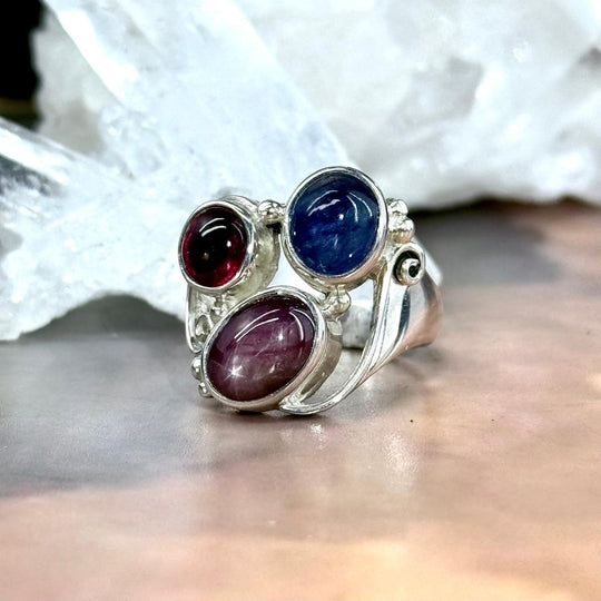 Star Ruby, Kyanite & Garnet Ornate Ring