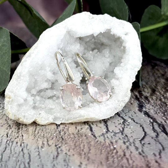 Rose Quartz Oval Cut Drop Earrings