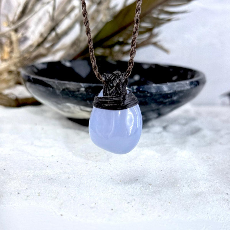 Blue Lace Agate & Leather Cord Talisman Necklaces (Med)