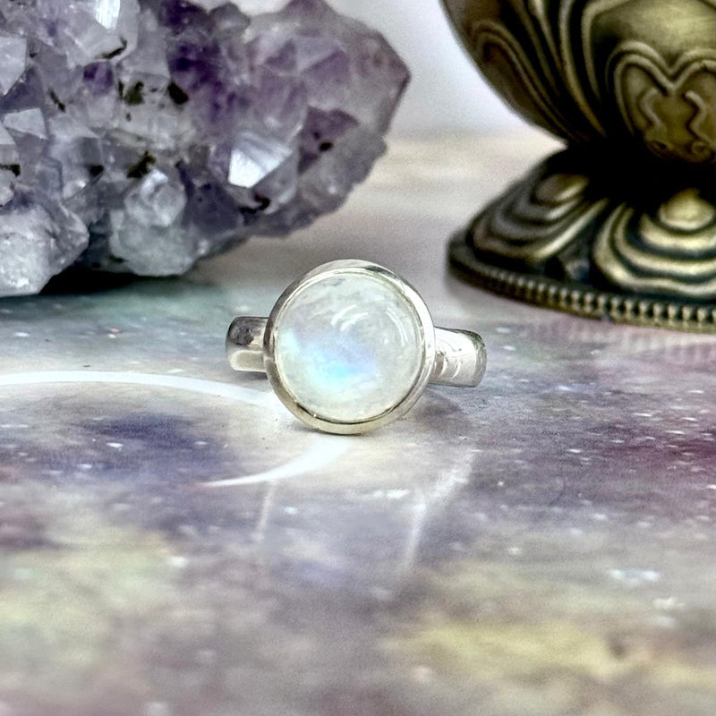 Rainbow Moonstone Dome Ring
