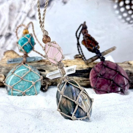 Assorted Crystal Triple Drop & Leather Cord Talisman Necklace