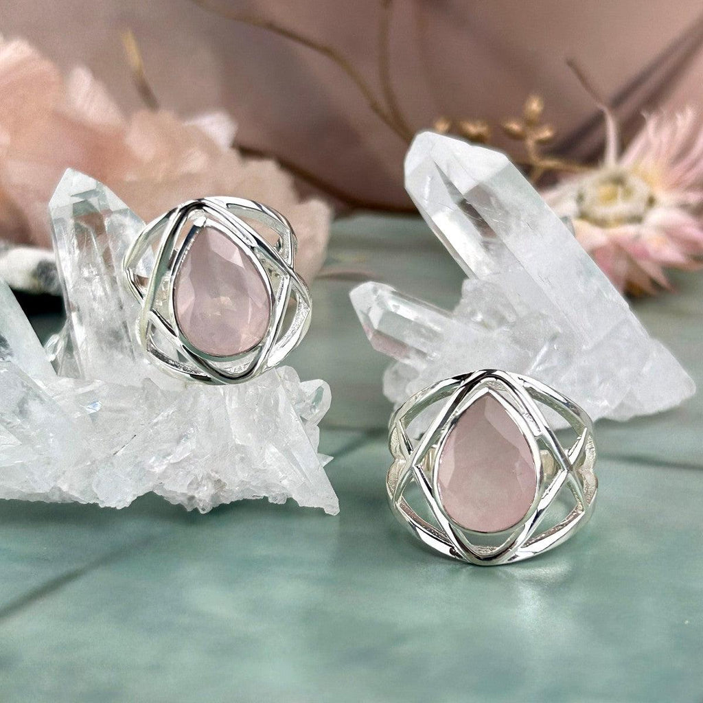 Lattice Band Rose Quartz Ring