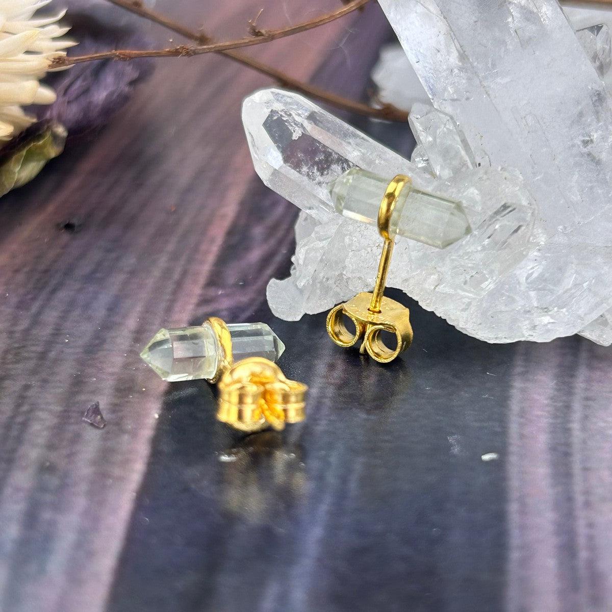 Green Crystal  In Yellow Gold Earrings