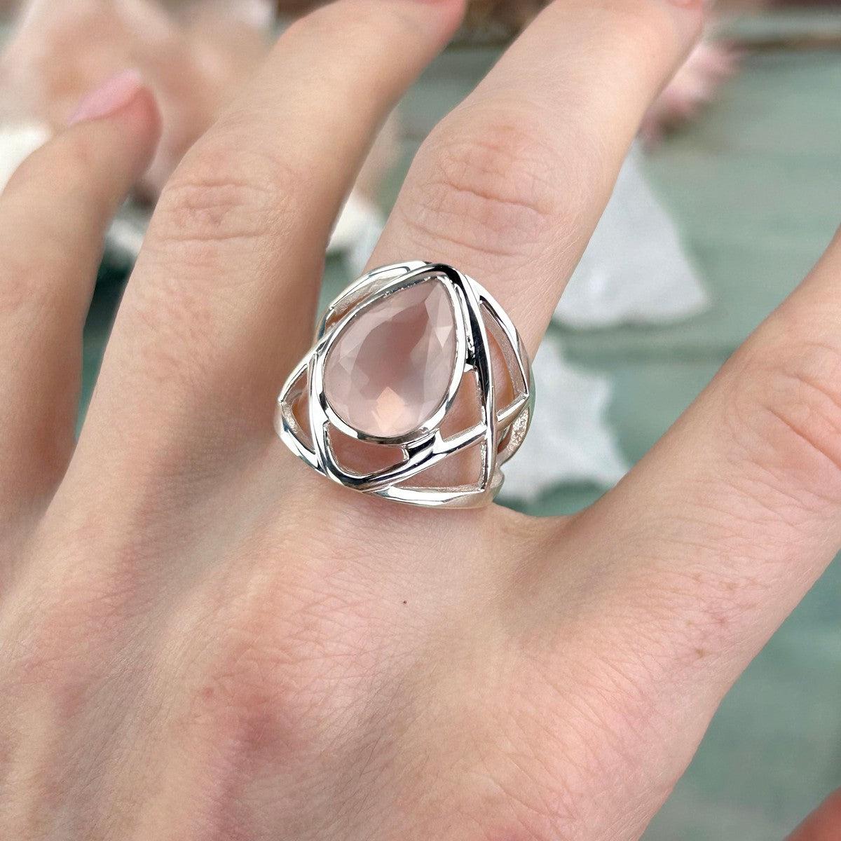 Pink Crystal Sterling Silver Ring