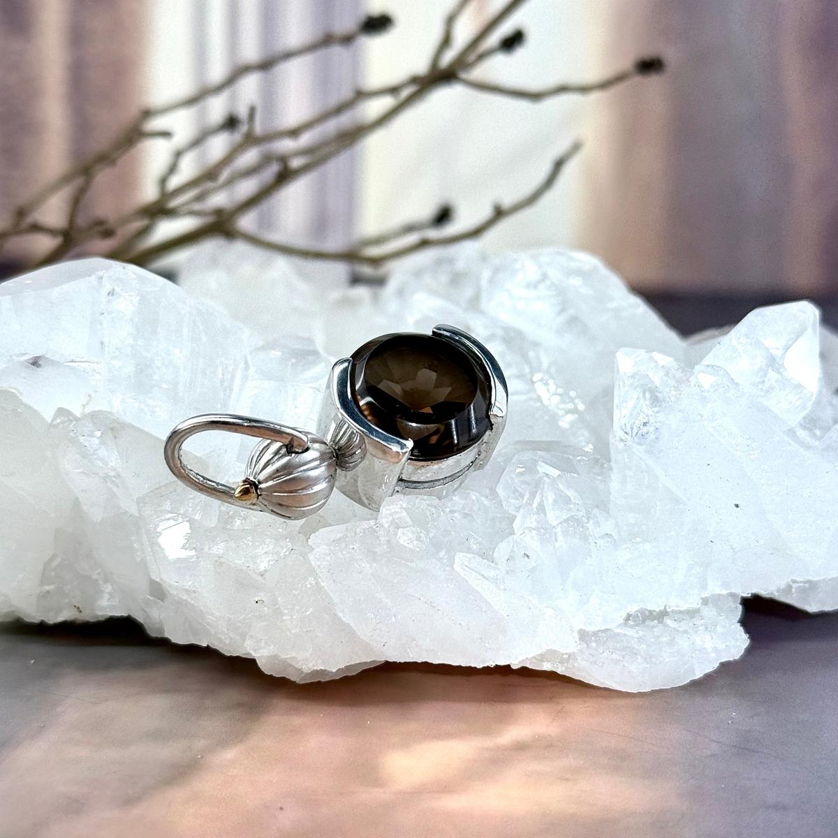 Brown Crystal Silver Pendant