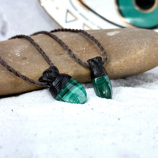 Malachite & Leather Cord Talisman Necklaces (Small & Extra Small)